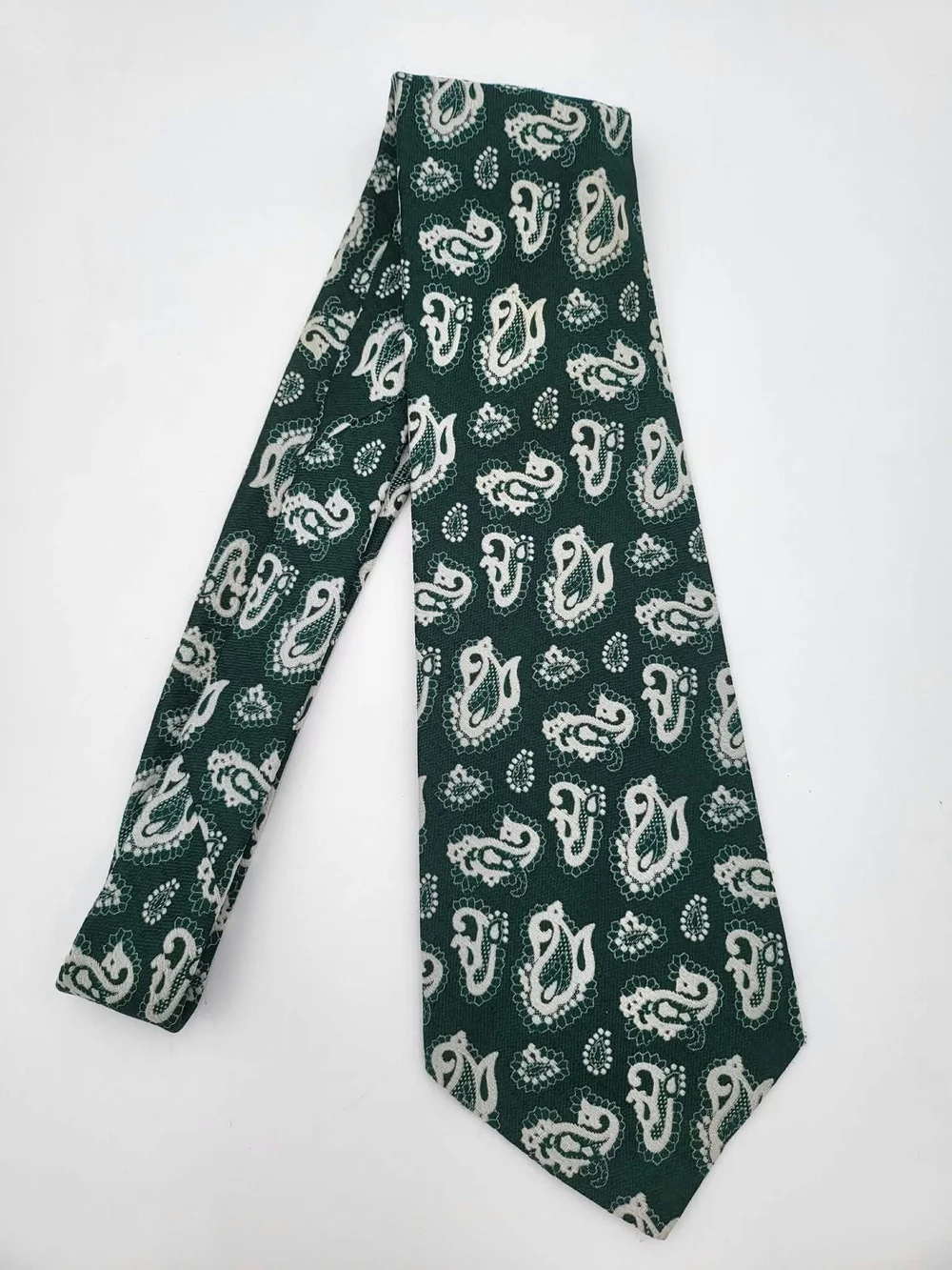 Grenada by Excello Silk Woven Classic Tie Green/White Paisley Logo